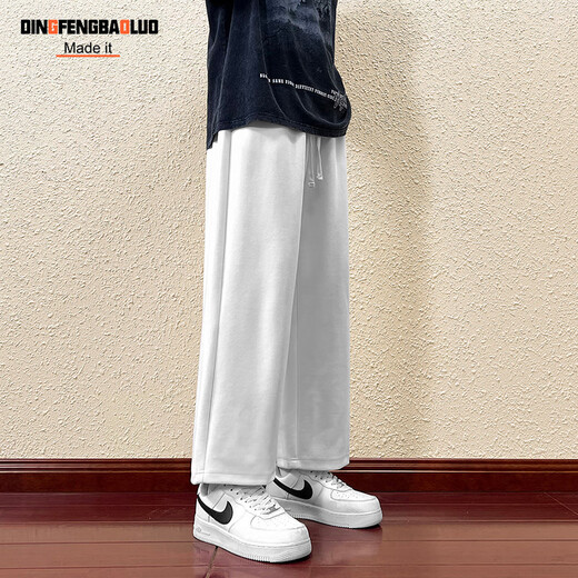 Dingfengbaoluo casual pants men's autumn loose sports outdoor trendy wide-leg heavy straight long pants 9066 white L