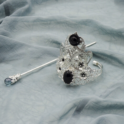 Handmade Lingxiao hair crown Hanfu headdress for men and women, fairy ancient style gift ball head, silver + Jinghong hairpin