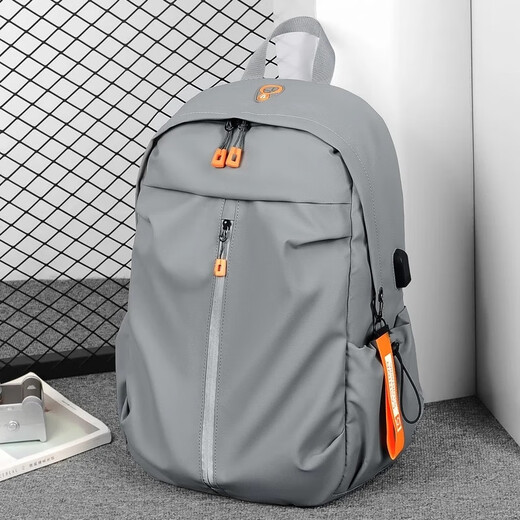 Langfei Backpack Men's Backpack Large Capacity Travel Bag Junior High School High School College Student School Bag Computer Bag Business Travel Bag Classic Gray
