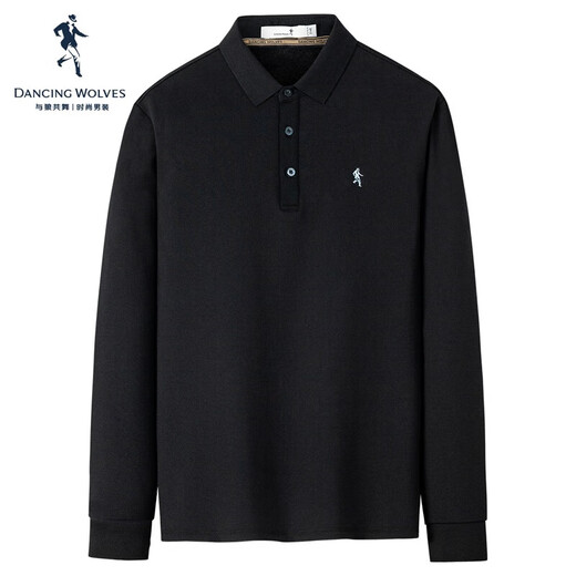 Dances with Wolves, plus velvet, autumn and winter fashionable business commuter logo, versatile men's long-sleeved POLO 001 black 175