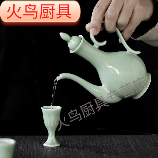 Retro celadon ceramic set half Jin Jin equals 0.5 kg, pot divider, cup, goblet, six cups, fixed logo, retro pot + six goblets