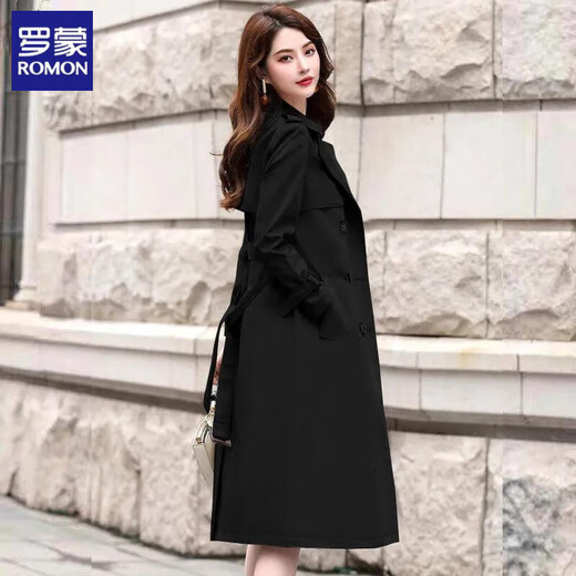 ROMON Lined Windbreaker Women's Mid-Length 2025 Autumn New Korean Style High-Quality Coat Women's Versatile Over-the-Knee Jacket Navy Lined L Recommended 116-130 Jin Jin equals 0.5 kg
