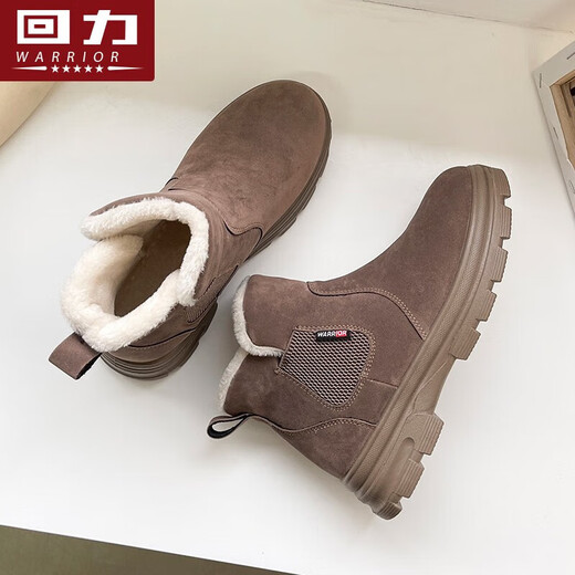 Pull back women's shoes snow boots women's winter velvet thickened warm cotton shoes camel 38