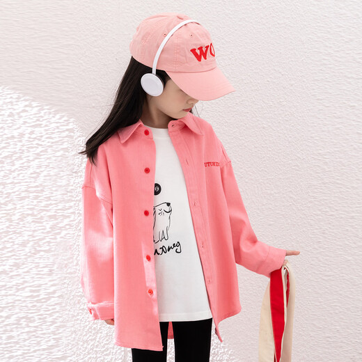 Tutu Little Elephant Girls' Shirt 2026 Spring and Autumn New Children's Jacket Children's Clothes Letter Embroidered Lapel Cardigan Medium and Large Children's Long Sleeve Watermelon Red 150 Height About 150cm