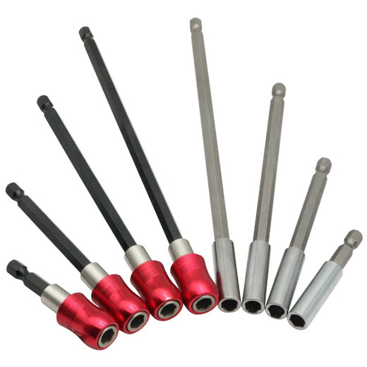 Bit extension rod 6.35mm hexagonal handle self-locking air batch extension rod with strong magnetic hand drill 1/4 bit connecting rod red self-locking model (total length 200mm) single
