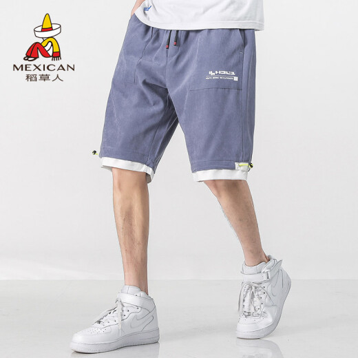 Scarecrow (MEXICAN) shorts men's Hong Kong style trendy sports casual shorts men's loose five-point shorts breathable beach pants men's 9F175100254 light blue 32/2XL