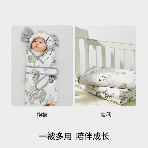 嫚熙（EMXEE）.婴儿包被新生儿初生宝宝纱罗抱被防惊跳包单外出包巾 热带丛林 90x90cm
