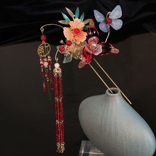Lingchuan new bride Xiuhe headdress flower tassel butterfly high-end hairpin Xiuhe suit wedding Chinese dragon and phoenix jewelry headdress set ear clip