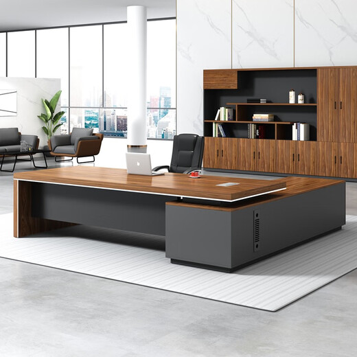 YOE.FTY boss desk desk chairman executive desk leader computer desk single workbench manager desk president desk big leaf walnut + iron gray (left side cabinet) 1.8m boss desk