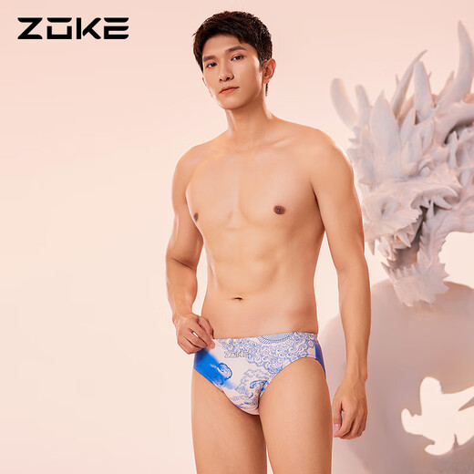 洲克（zoke）遇水则发系列泳裤男防尴尬专业游泳竞技游泳裤 米白兰花 S