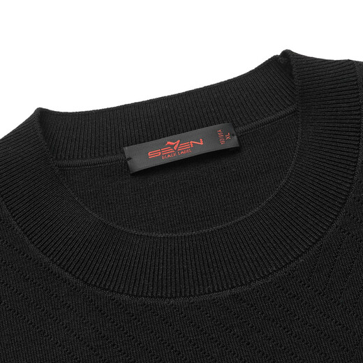 Qipai round neck sweater men's winter jacquard texture comfortable and warm men's casual all-match sweater black S (165)