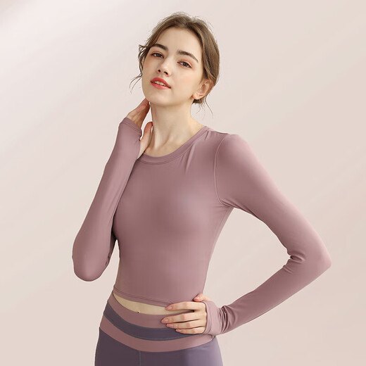 LULUUVTTOH Yoga Wear Suit Women's Quick-Drying Pilates Gym Training Wear Running Sports High-Elastic Butt Lifting Leggings S853 Taro Purple Long Sleeve L