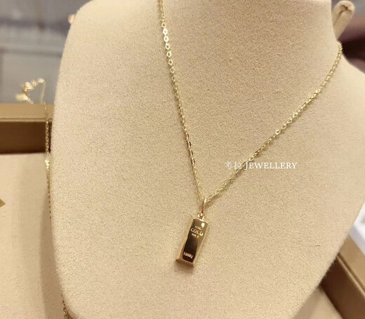 Green gold small gold bar necklace women small gold brick gold silver clavicle chain chocolate square pendant suddenly rich small gold bar necklace