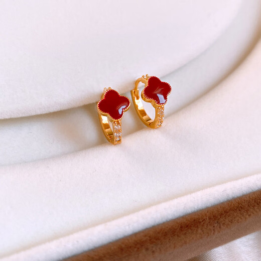 KASIYU2025 New Autumn and Winter Red Oil Drop Earrings and Earrings, Exquisite Four-leaf Clover Earrings, New Year Earrings, Versatile Women's Four-leaf Clover Earrings