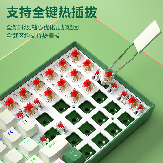 B.O.W Hangshi G100 wired mechanical keyboard, customized hot-swappable mechanical keyboard for e-sports games, mixed color backlit keyboard for office and home use, white, green and red switches