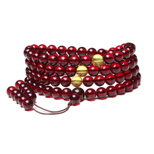 Luxurious natural Burmese blood amber 108 Buddha beads beeswax bracelet purified water amber bracelet multi-circle men's and women's round bead necklace 6mm blood amber 108 Buddha beads with certificate