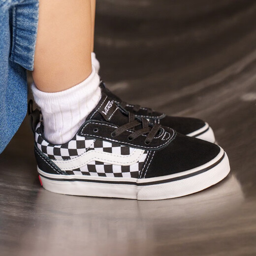 VANS Vans children's shoes official Ward Slip-On checkerboard stitching comfortable one-leg children's canvas shoes black and white checkerboard 26.5 measured inner length 17cm
