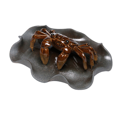 Zun Pot Tea Pet Ornaments Purple Clay Color-Changing Crabs from All Directions Can Bring Good Luck Color-Changing Crabs Lotus Leaf Green