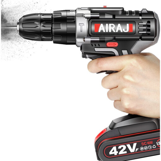 Arrizo Impact Lithium Electric Drill Rechargeable Hand Drill Household Impact Lithium Electric Drill Multifunctional Hand Drill Electric Screwdriver [5C Big Power Impact King] 42VF Double Speed ​​Two Electric + Overlord Drill