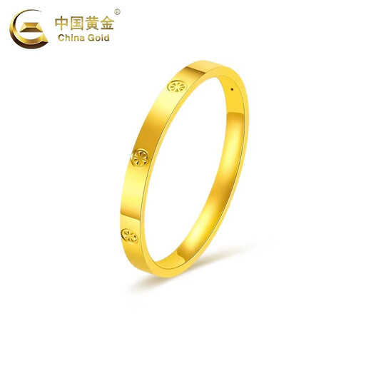China Gold (CHINA GOLD) gold ring, smooth plain ring, diamond thread ring, rice-shaped car, Valentine's Day birthday gift for girlfriend and wife, pure gold ring, size 19, about 1.1g