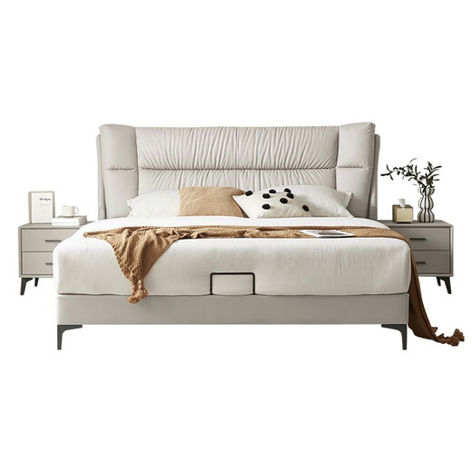 Double tiger cream style fabric bed modern simple 2024 new master bedroom cat scratch technology cloth double bed 23653 low box bed + 653 nightstand*1 [653B] cat claw cloth standard version 1.5*2.0 meters