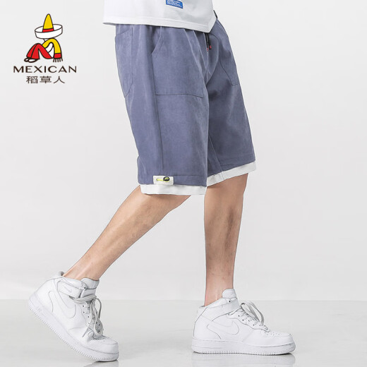 Scarecrow (MEXICAN) shorts men's Hong Kong style trendy sports casual shorts men's loose five-point shorts breathable beach pants men's 9F175100254 light blue 32/2XL