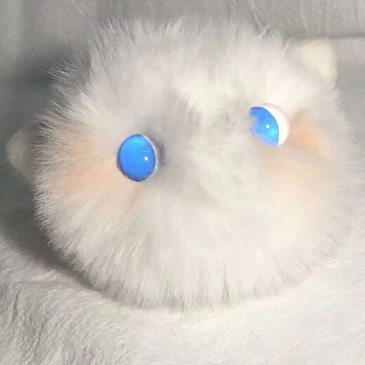 Yuanshuo Blush Cat Ball Haorua Furry Handmade Plush Ball Cat Keychain Cute Girly Heart Pendant Bow White Cat (Black Eyes)