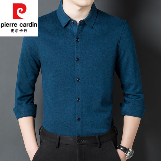Pierre Cardin cashmere shirt men's autumn and winter long-sleeved middle-aged high-end casual business no-iron thickened warm wool shirt men's purple / (668 styles) thick section 175/XL (recommended 140-155 Jin Jin equals 0.5 kg to wear)