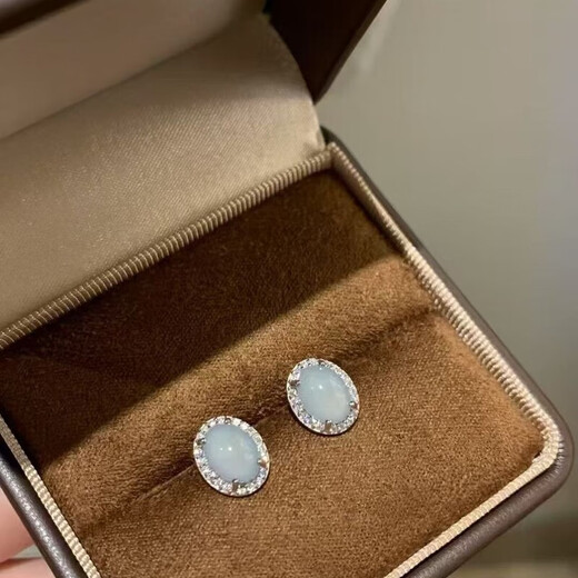 S925 silver blue water jade earrings oval light bulb new Chinese style high-end niche design earrings