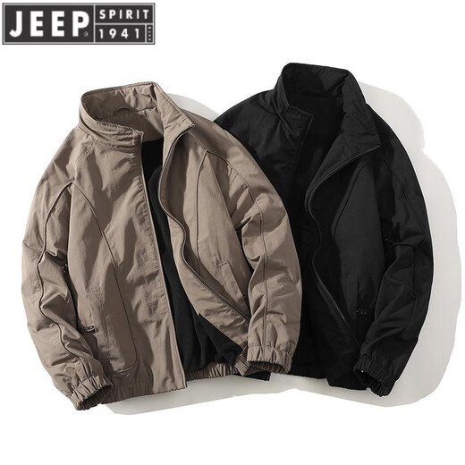 JEEP SPIRIT chaqueta bomber corta americana con cuello alto de invierno chaqueta gruesa de terciopelo acolchado de algodón top para hombre negro L (130-140)