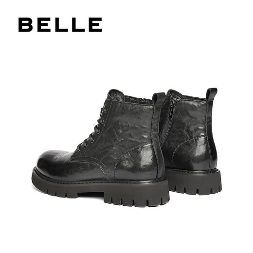 百丽（Belle）厚底潮搭马丁靴男款秋冬季舒适牛皮户外休闲靴8QT01DD4 黑色-单里 41 (255mm)