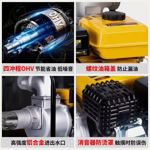 Deli four-stroke gasoline engine water pump hand-started pump for agricultural field irrigation self-priming pump for firefighting fishery copper 5100W60 cubic h4 inch 30 meter pipe