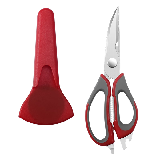 PLYS kitchen bone scissors, powerful chicken bone scissors, household multifunctional barbecue scissors, sharp fish killing and scraping fish scale scissors, red multifunctional kitchen scissors + magnetic scissors set