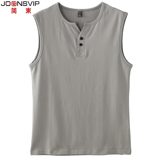 JOONSVIP wide shoulder vest men's Henry sleeveless t-shirt solid color cotton V-neck bottoming shirt men's tight slim hurdle sports vest black (button collar) M (about 56kg) slim