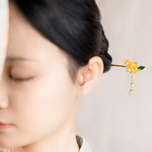 Kamalun (KAMALUN) Hotan jade hairpin for women 2025 new style updo hairpin ancient style walking hairpin new Chinese style horse face skirt Hanfu hair accessories gold + brand gift box without engraving