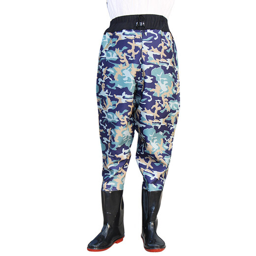 Waist-length waders, thickened half-body waterproof raincoat, rain pants with rain boots, men's one-piece full-body water shoes, ultra-light (waist-length), 65 silk black, size 42