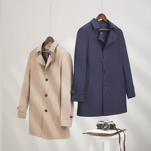 YOUNGOR windbreaker men's double lapel long cotton windbreaker polyester fiber not easy to wrinkle, shape-keeping, elastic and durable VYCF429949YAA Khaki L 175/96A