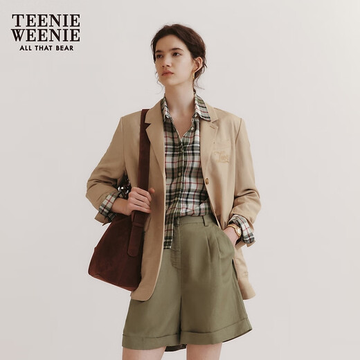 Teenie Weenie Bear Women's Spring Old Money Style French Linen Light Blazer Linen Blended Women's Fashion Khaki M