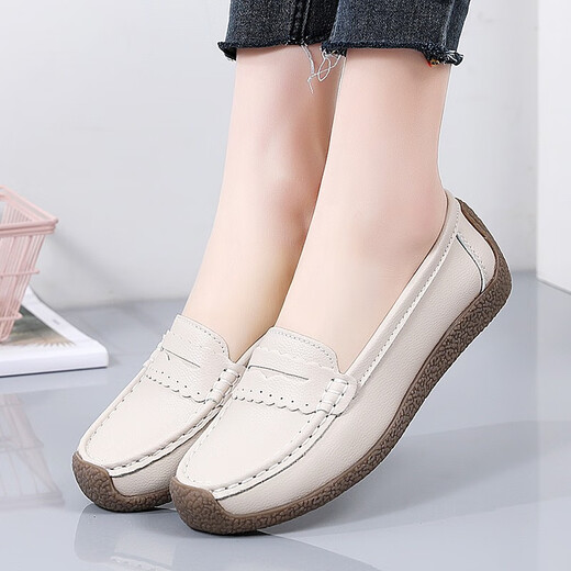 Mom's shoes spring and autumn super soft sole comfortable single shoes middle-aged and elderly women's shoes non-slip granny shoes ladies genuine leather beanie shoes khaki 37