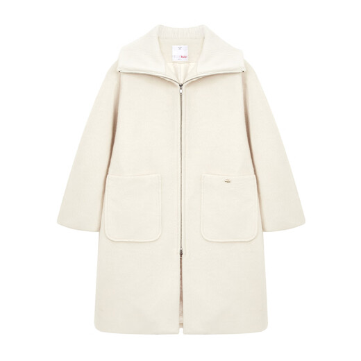 ELLE KIDS children's clothing knitted splicing large lapel woolen coat girls autumn and winter new double zipper mid-length coat white 165 (M)