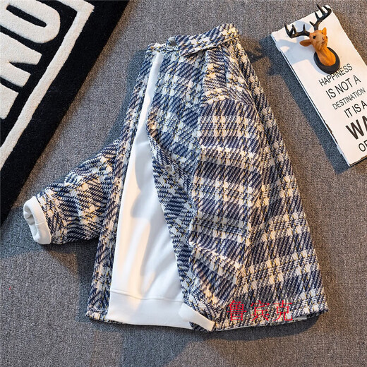 Rubink small fragrant style plaid jacket for men in autumn American fashion brand loose and versatile ins trend male student jacket top clothes XXF016 light blue high quality XL