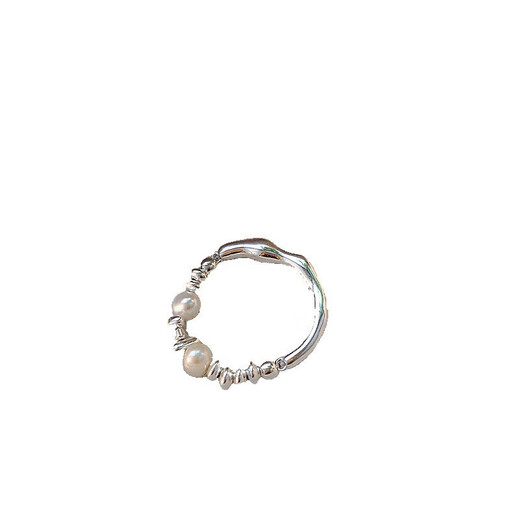 Zhenla Imitation Freshwater Pearl Broken Silver Ring for Women, Light Luxury Index Finger, Elastic Niche Design, Fashionable Personality and Versatile Finger (1 Pack) Imitation Broken Silver Ring A10-202 Opening Adjustable
