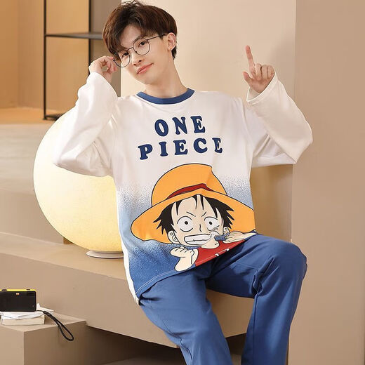 LangSha Youth Pajamas Men's Cartoon Long Sleeve Suit Spring and Autumn Thin Junior High School Students and High School Students Dormitory Home Clothes A Long Sleeve Men 1283 SpongeBob SquarePants. XL Standard (120-140 Jin Jin equals 0.5 kg)