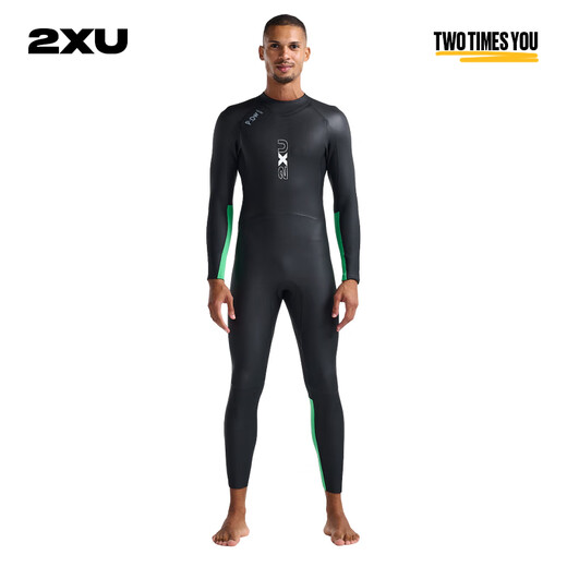 2XU Propel Series P 1 long-sleeved cold wetsuit professional snorkeling warm one-piece wetsuit winter swimming suit black/bright green M