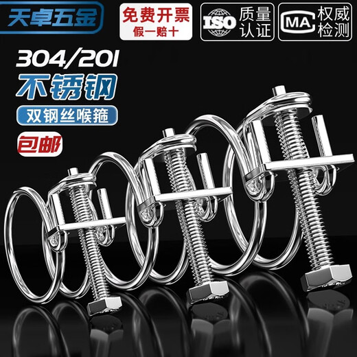 Tianzhuo Hardware 304/201 stainless steel double steel wire hose clamp pipe clamp gas pipe holder water pipe steel structure rubber pipe clamp 304 21-25*2mm 2 pieces