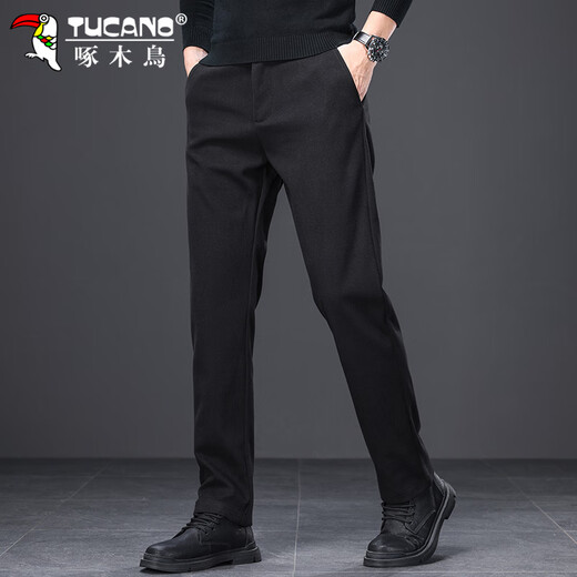 Woodpecker (TUCANO) Casual Pants Men's Autumn and Winter Pants Men's Loose Straight Business Woolen Trendy Versatile Commuting Pants Black 33