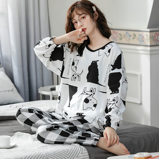 Chiutse Pajamas Spring y Autumn Spring y Autumn Cotton Pure Storeved Student Lindo Versión coreana para la ropa para el hogar de otoño e invierno al aire libre Set gris skm6227 2xl (recomendado 130-145 Jin [Jin equivale a 0.5 kg])