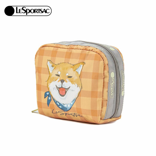 LeSportsac Lebo Poetry Bag Women's Bag New Cartoon Coin Headphones Makeup Storage Clutch for Girls Gift Orange Plaid Shiba Inu