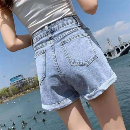 Wang Ximai denim shorts women's summer thin style 2023 new straight high waist thick legs slimming wide leg a-line shorts A802 light blue shorts S recommended within 95Jin [Jin equals 0.5kg]