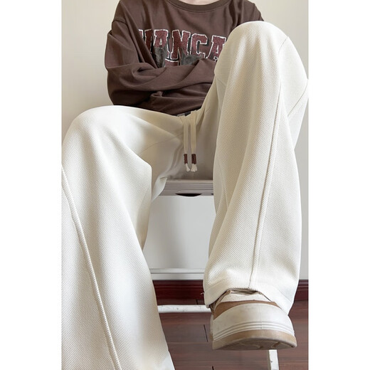 Taschen-Freizeithose Herren Frühling und Herbst Amerikanische trendige gerade Hose mit weitem Bein Jugend lose drapierte bodenlange schwere lange Hose KL723 Beige L